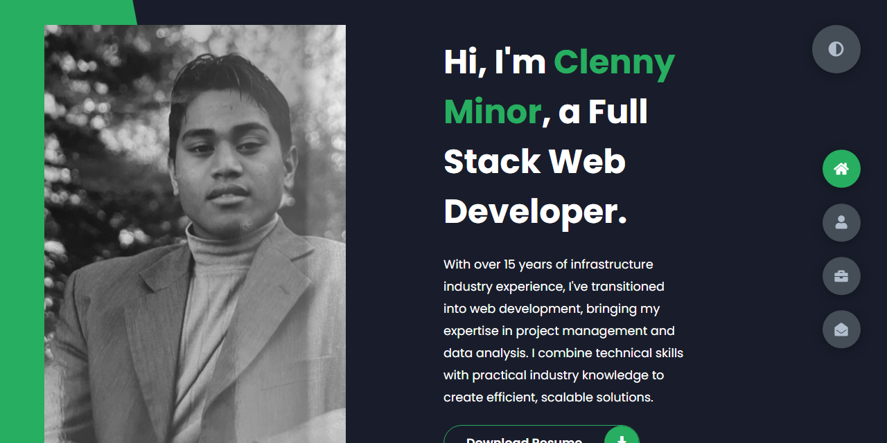 This portfolio site's home page with name and introduction